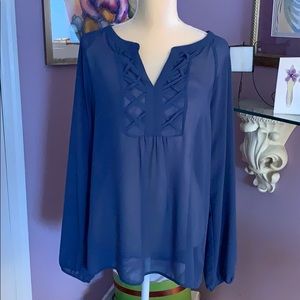 Sheer Dusty Blue Long Sleeve Blouse